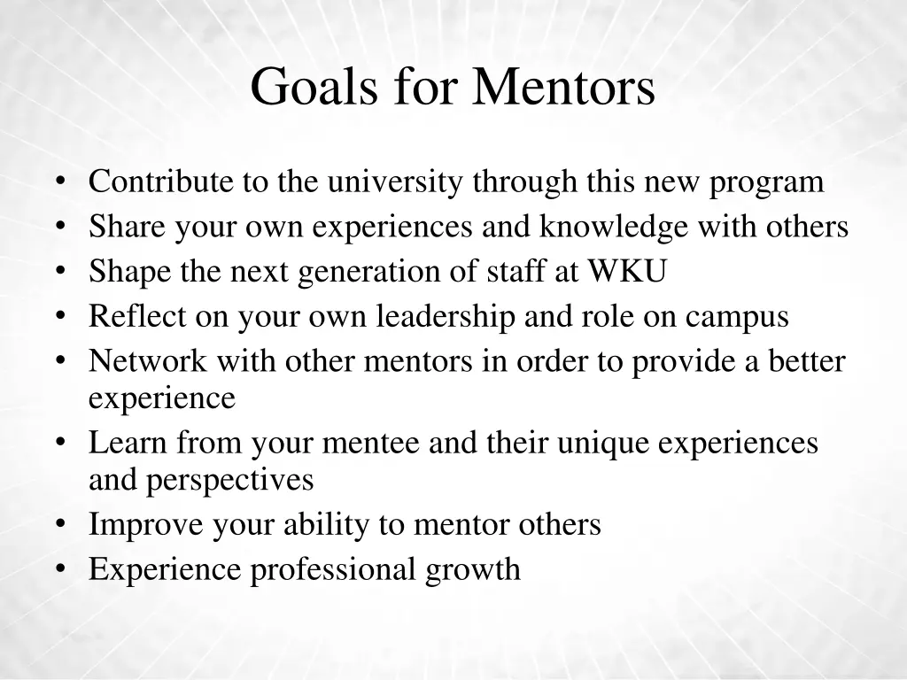 goals for mentors