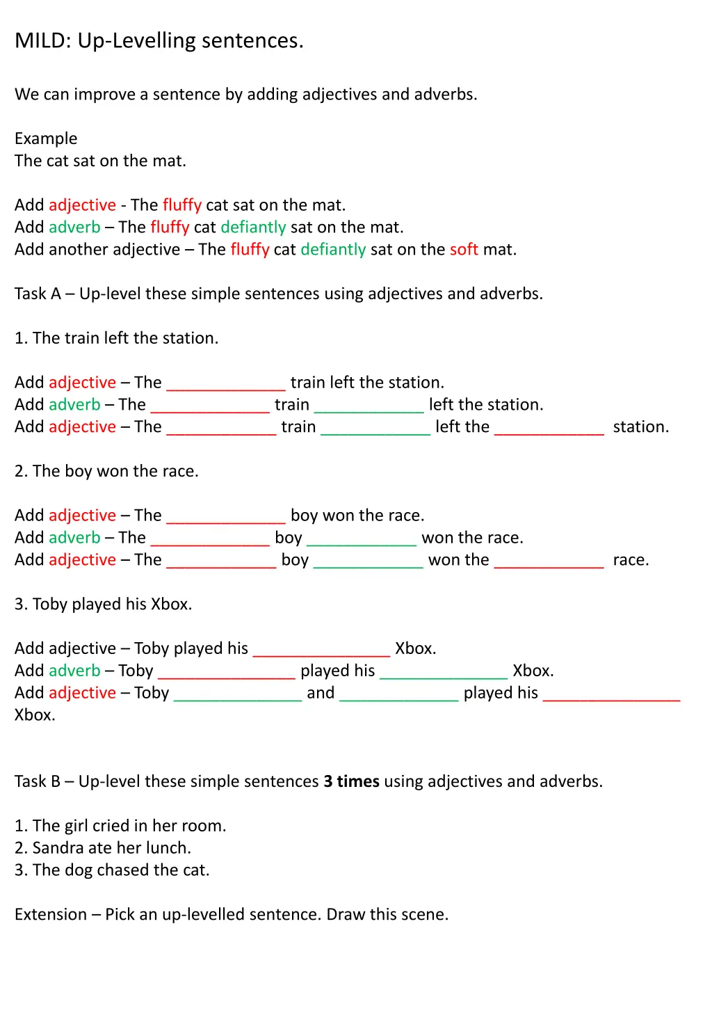 mild up levelling sentences