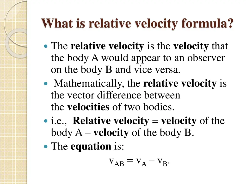 what is relative velocity formula