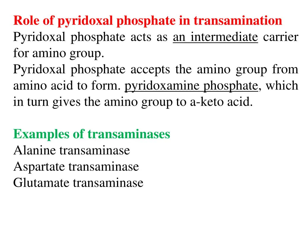 role of pyridoxal phosphate in transamination