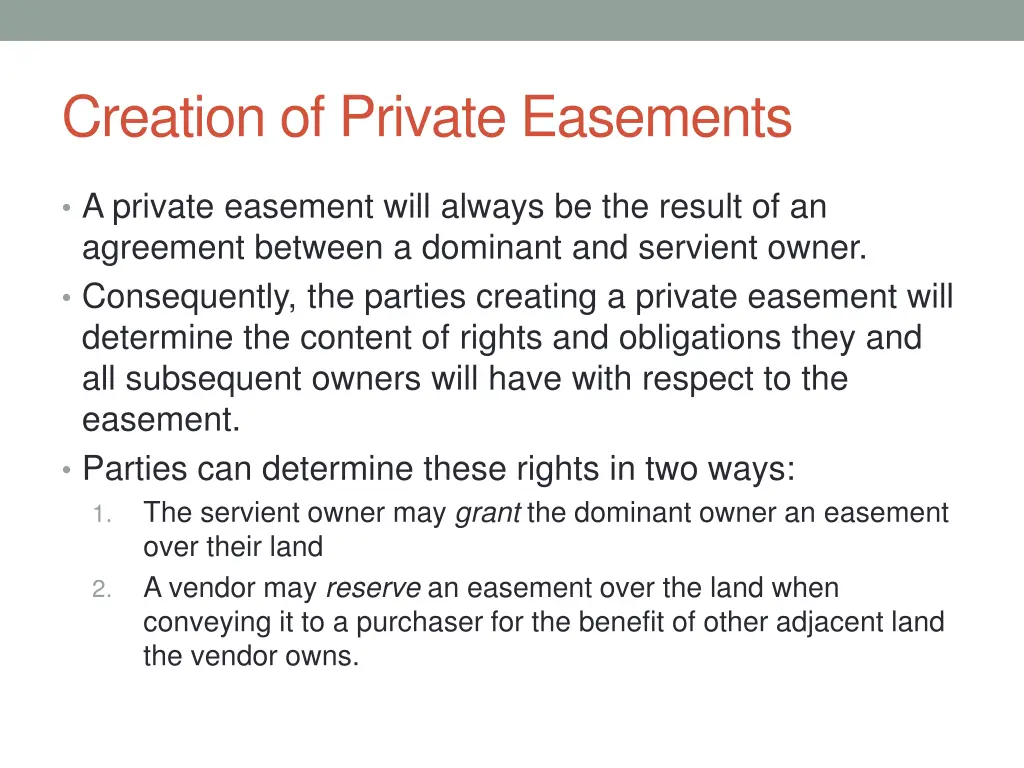 creation of private easements