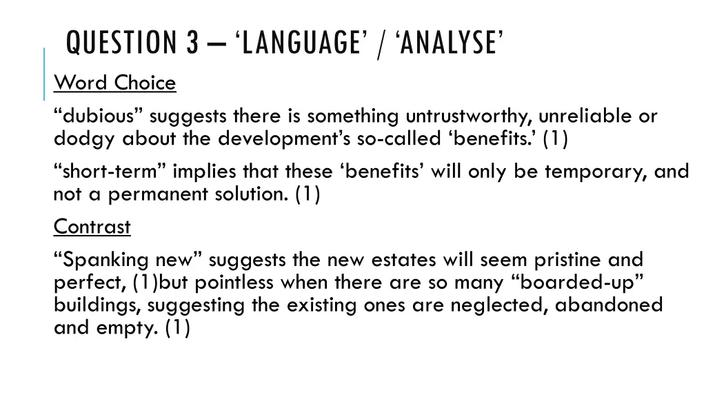 question 3 language analyse word choice dubious