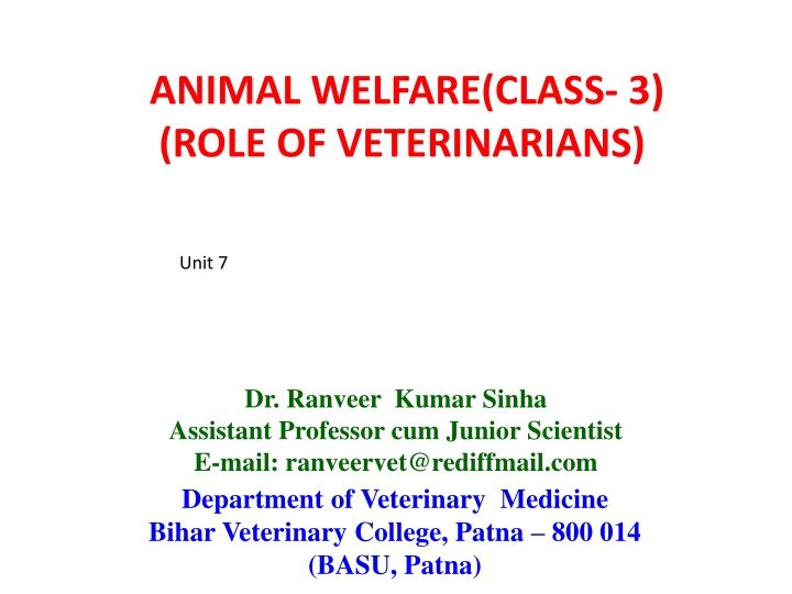 animal welfare class 3 role of veterinarians