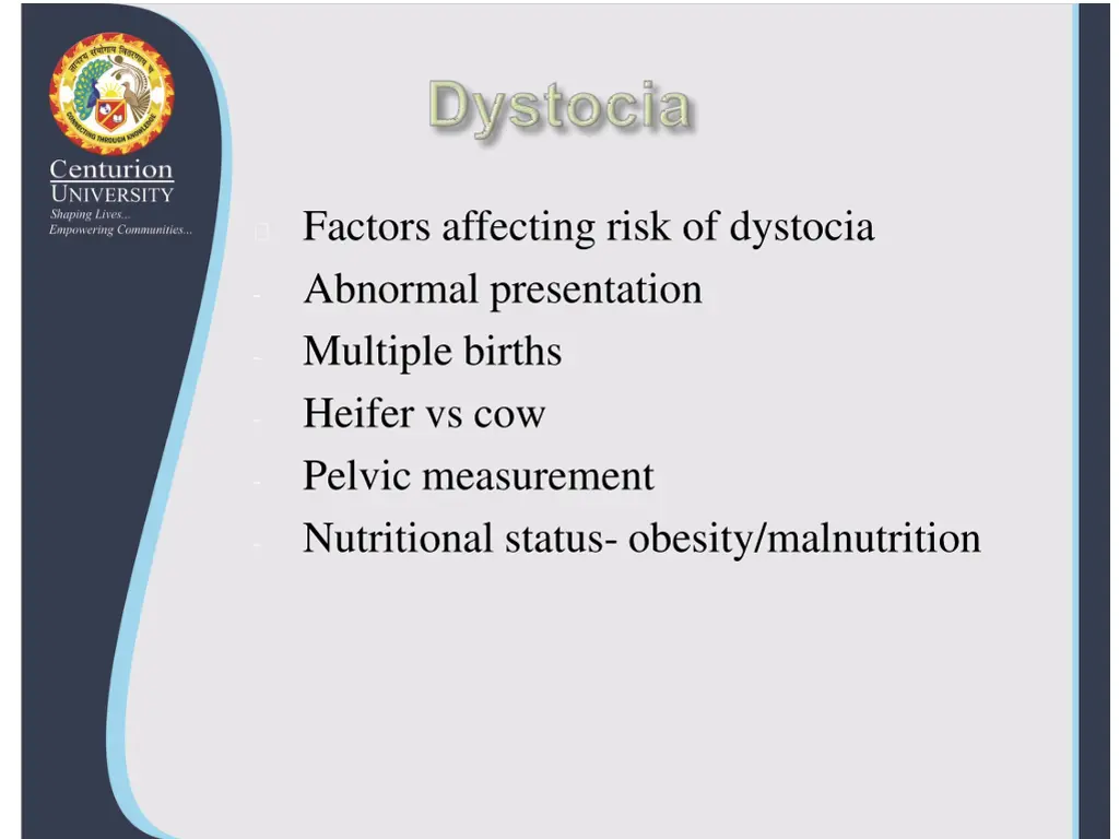 factors affecting risk of dystocia abnormal