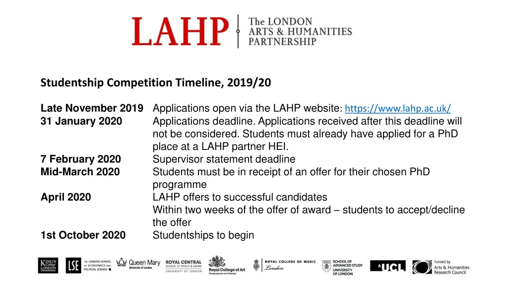 studentship competition timeline 2019 20