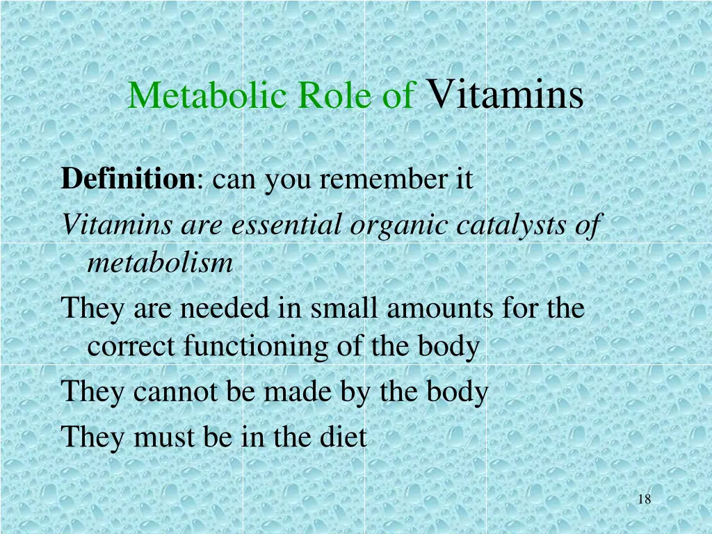 metabolic role of vitamins