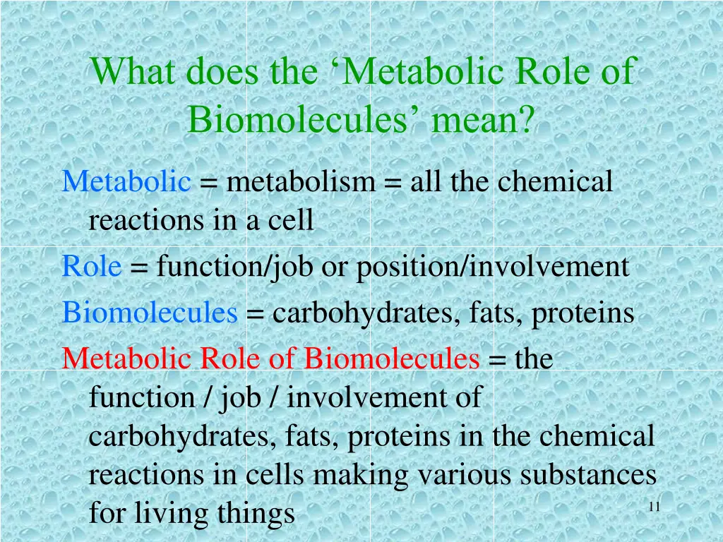 what does the metabolic role of biomolecules mean