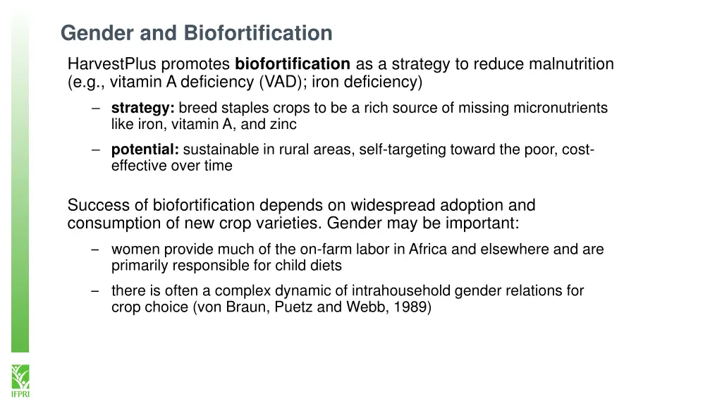 gender and biofortification