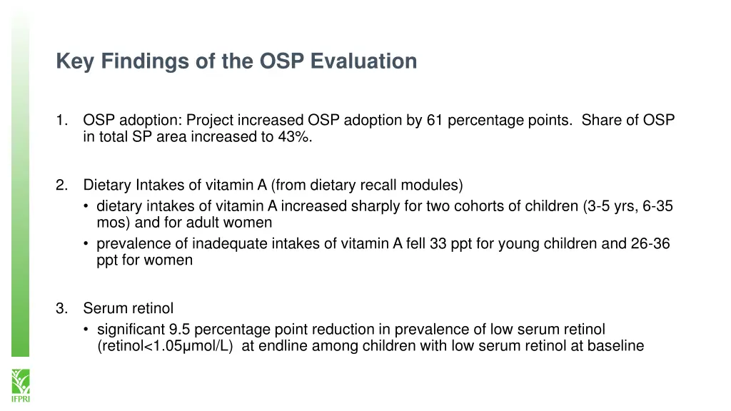 key findings of the osp evaluation