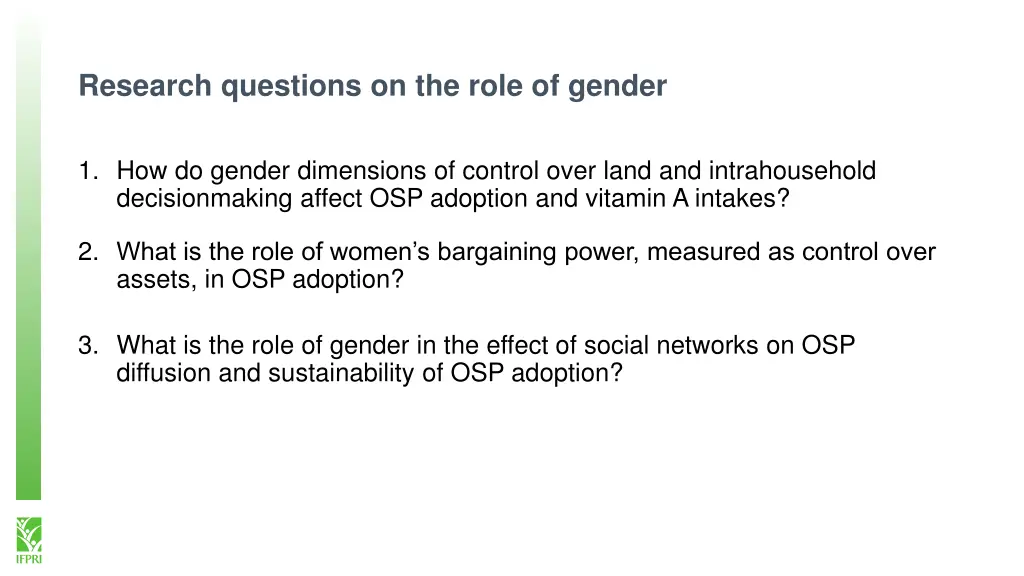 research questions on the role of gender