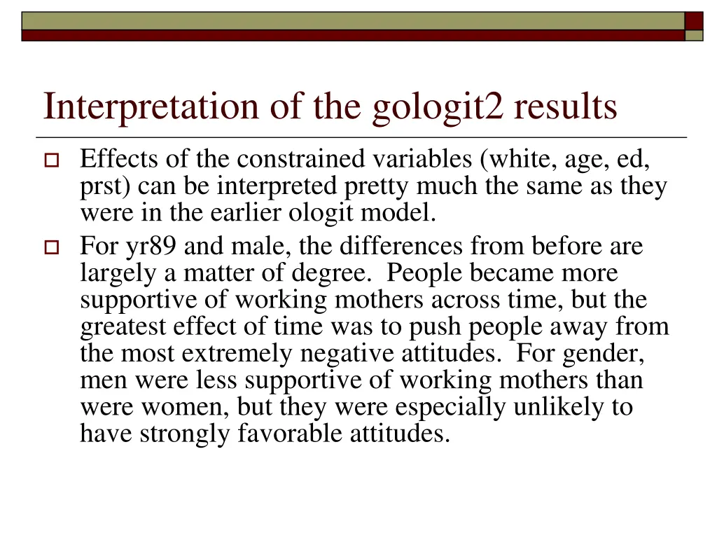 interpretation of the gologit2 results