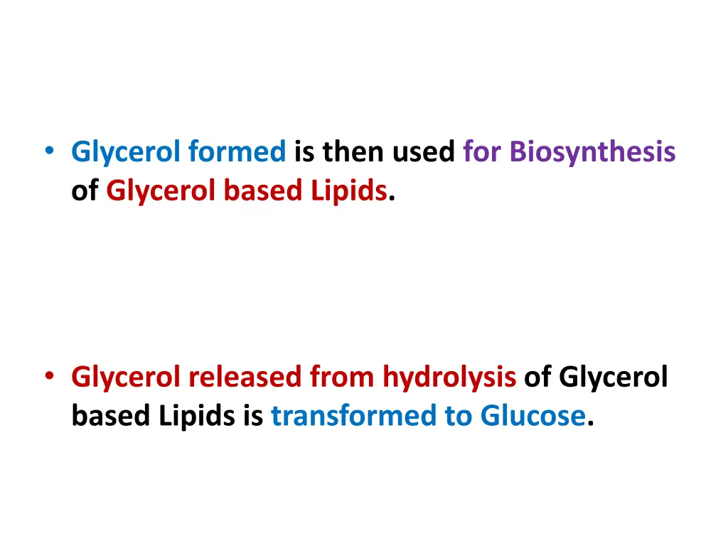 glycerol formed is then used for biosynthesis