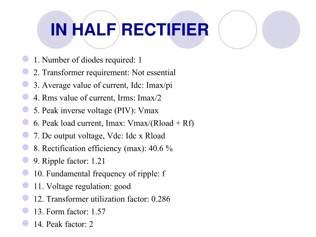 in half rectifier