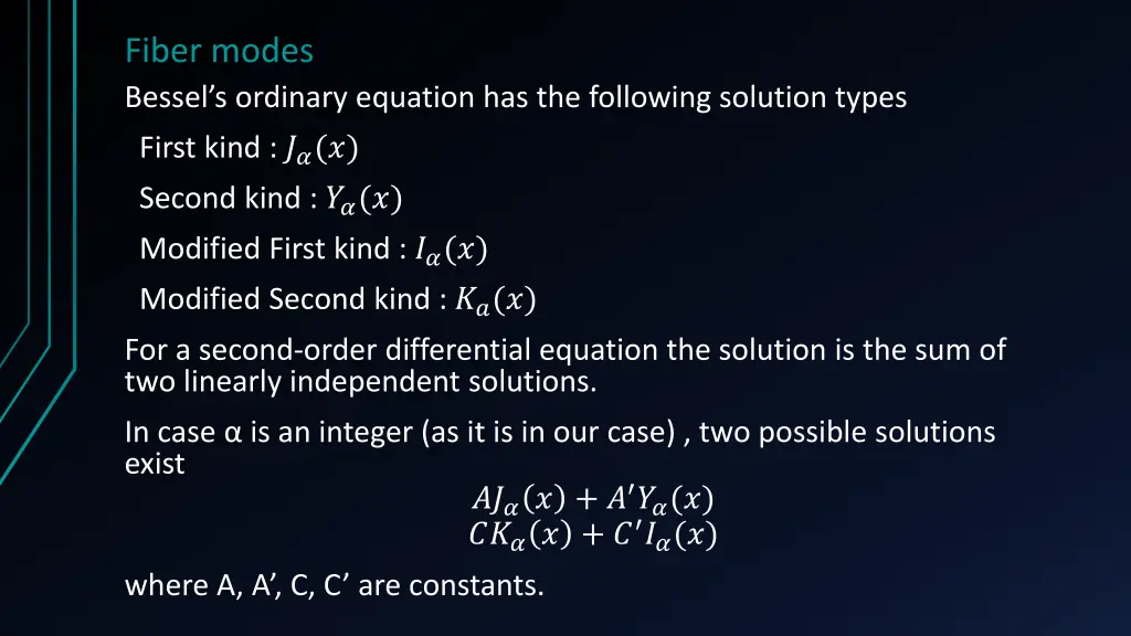 fiber modes bessel s ordinary equation