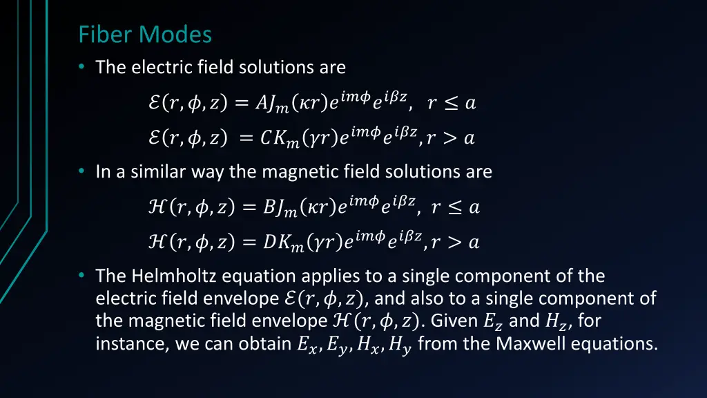 fiber modes the electric field solutions are