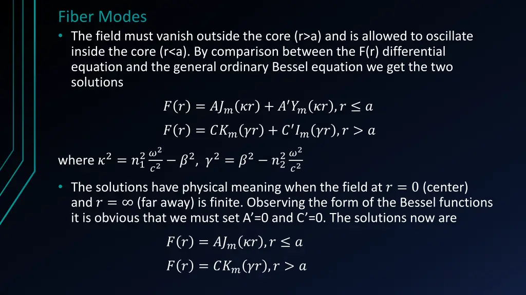 fiber modes the field must vanish outside