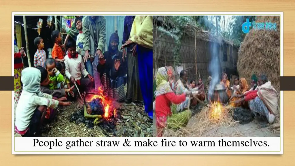 people gather straw make fire to warm themselves