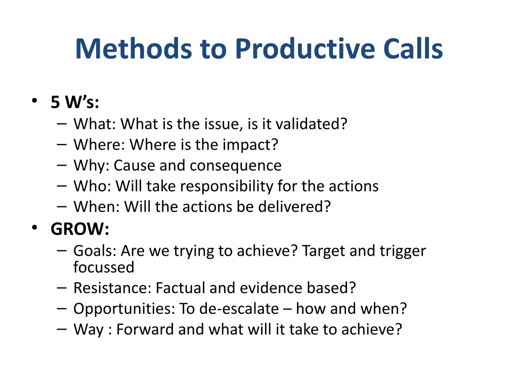 methods to productive calls