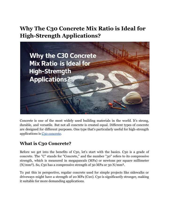 why the c30 concrete mix ratio is ideal for high