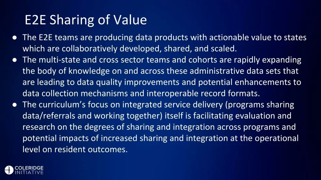 e2e sharing of value