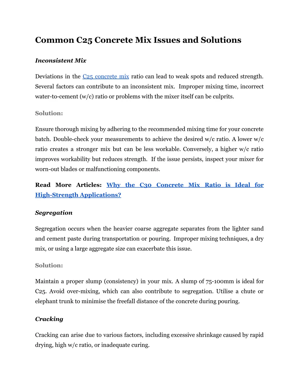 common c25 concrete mix issues and solutions