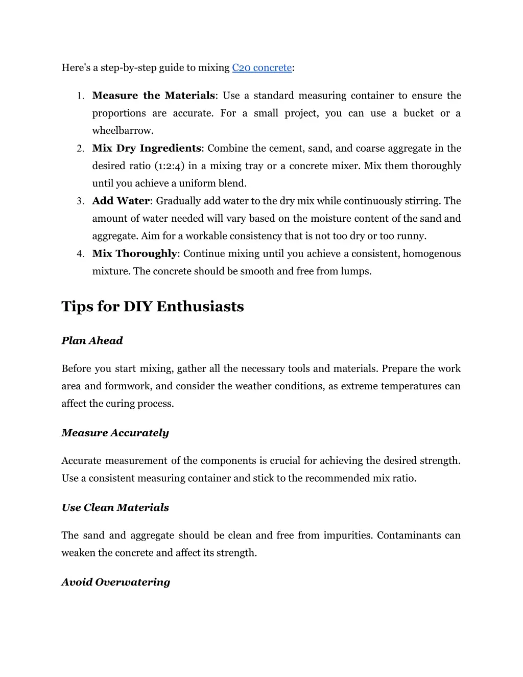 here s a step by step guide to mixing c20 concrete