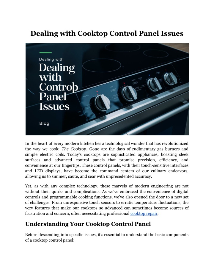 dealing with cooktop control panel issues