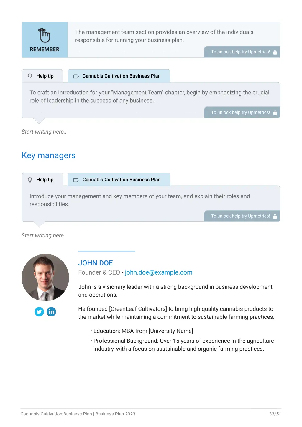 the management team section provides an overview