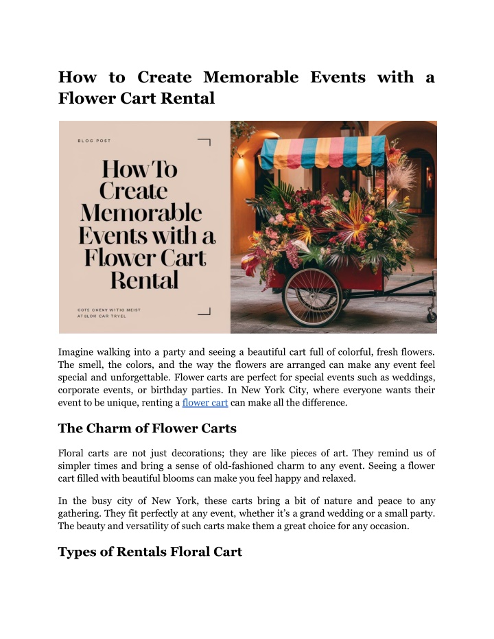 how to create memorable events with a flower cart