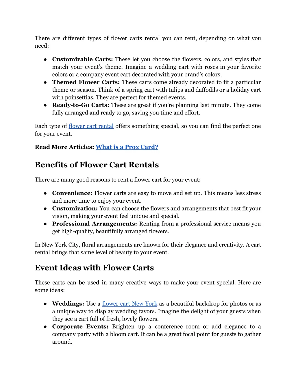 there are different types of flower carts rental