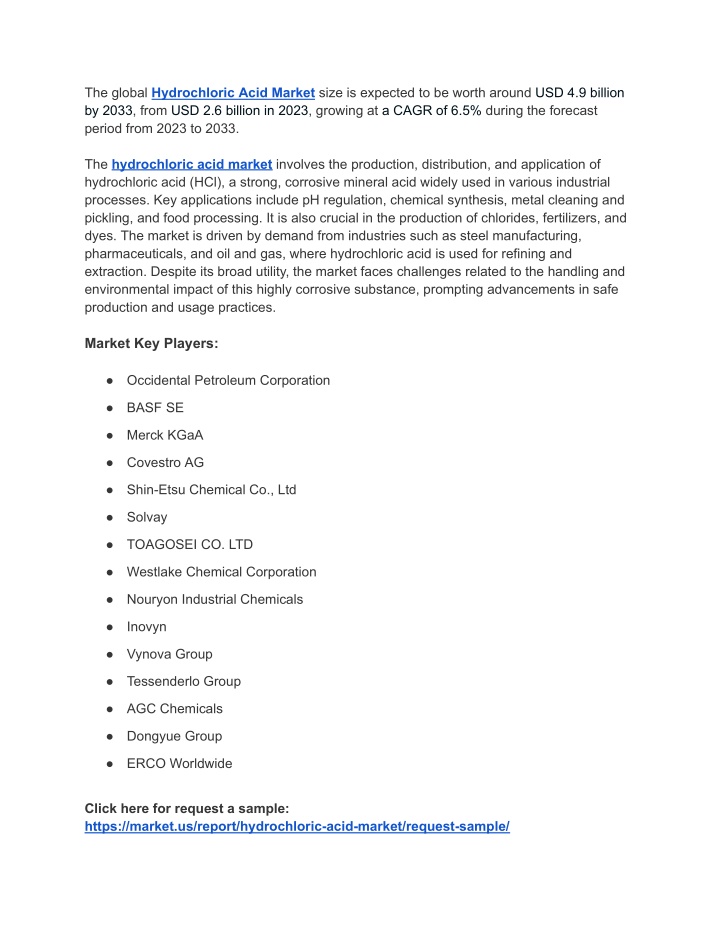 the global hydrochloric acid market size