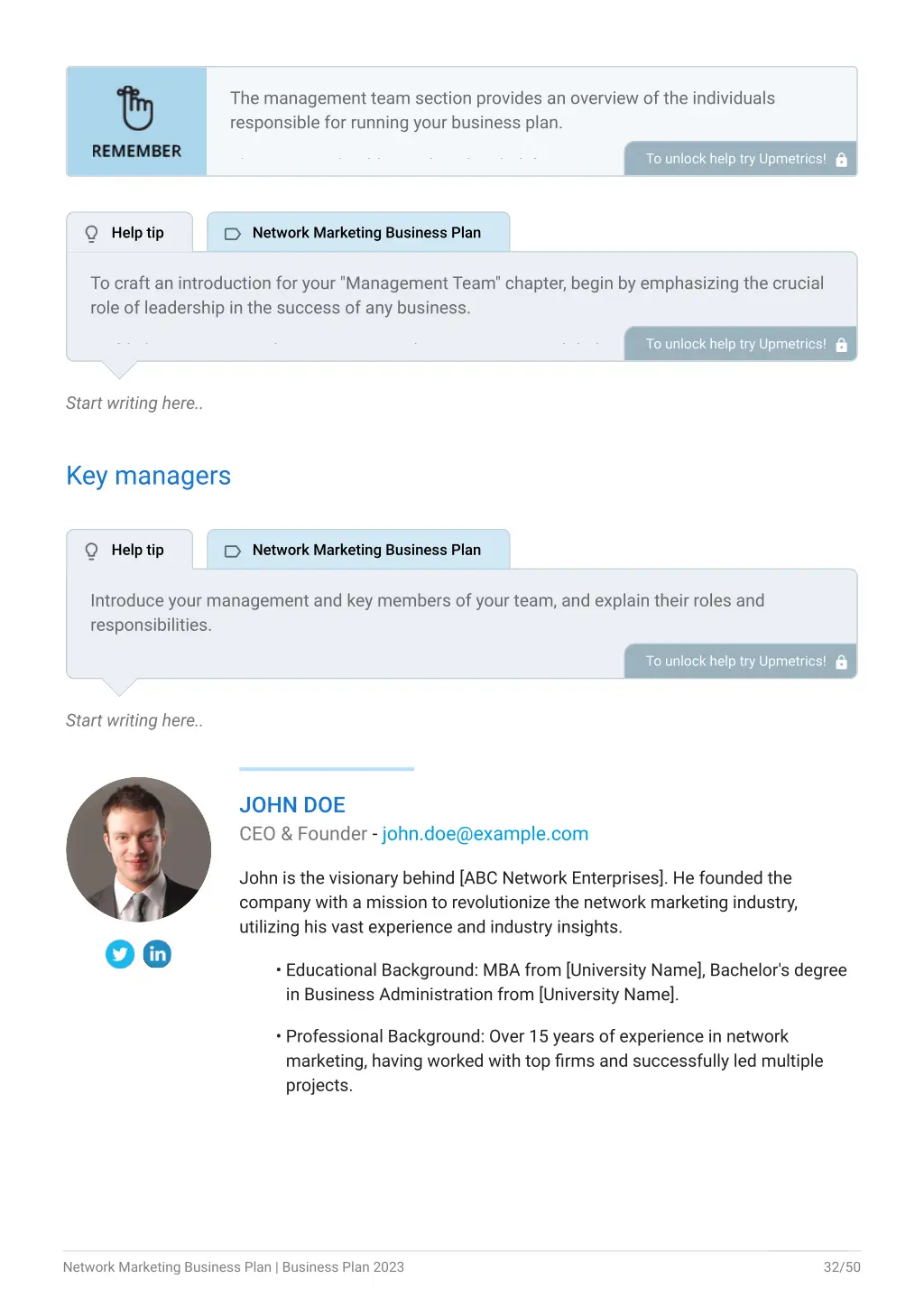 the management team section provides an overview