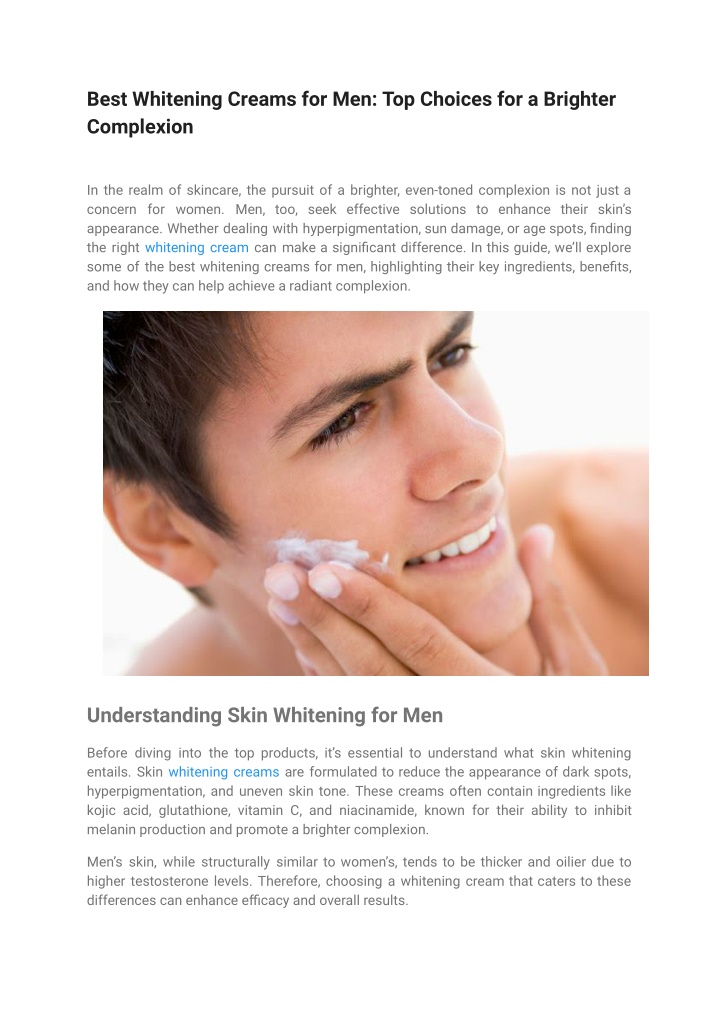 best whitening creams for men top choices