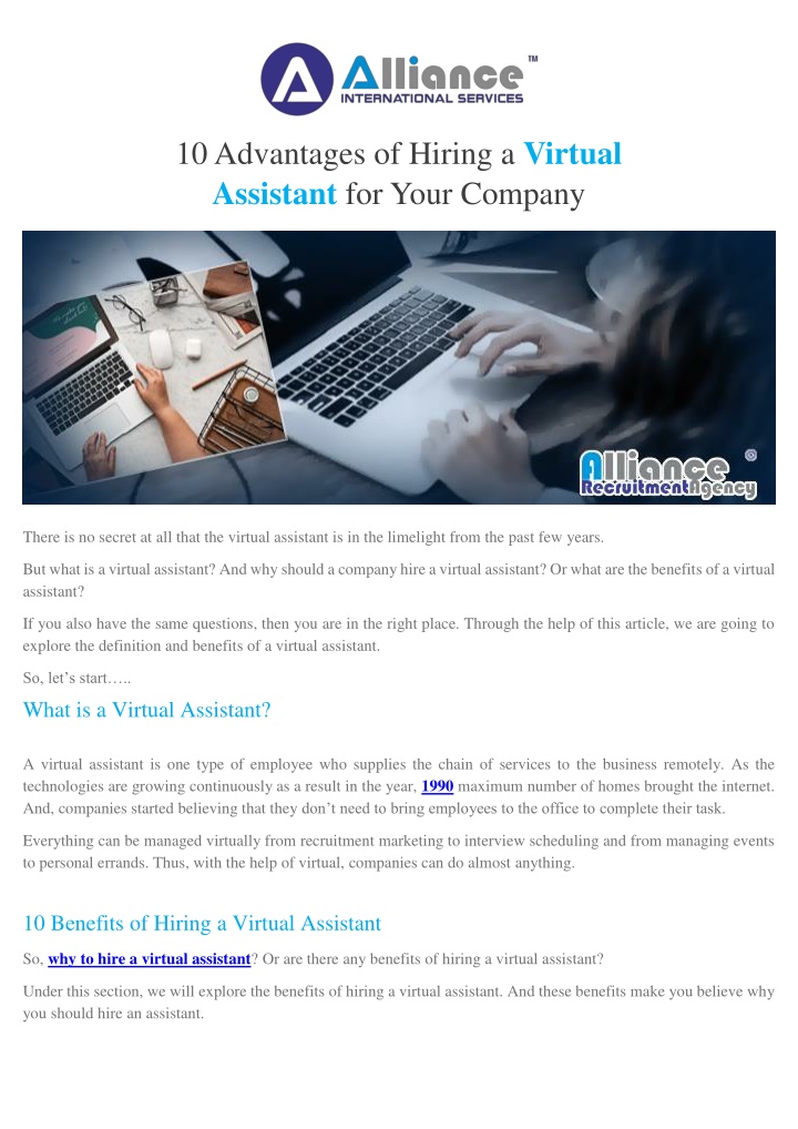 10 advantages of hiring a virtual assistant