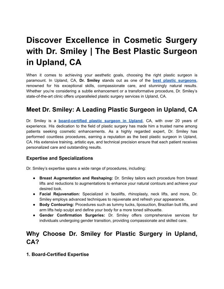 discover excellence in cosmetic surgery with