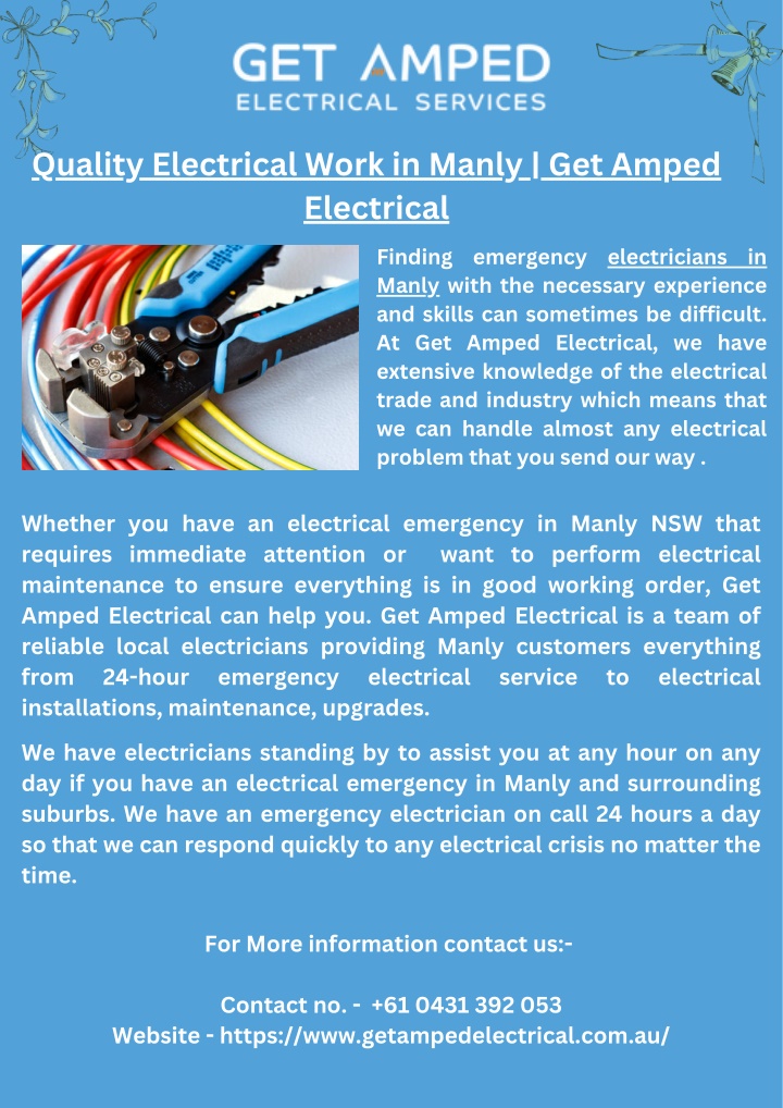 quality electrical work in manly get amped