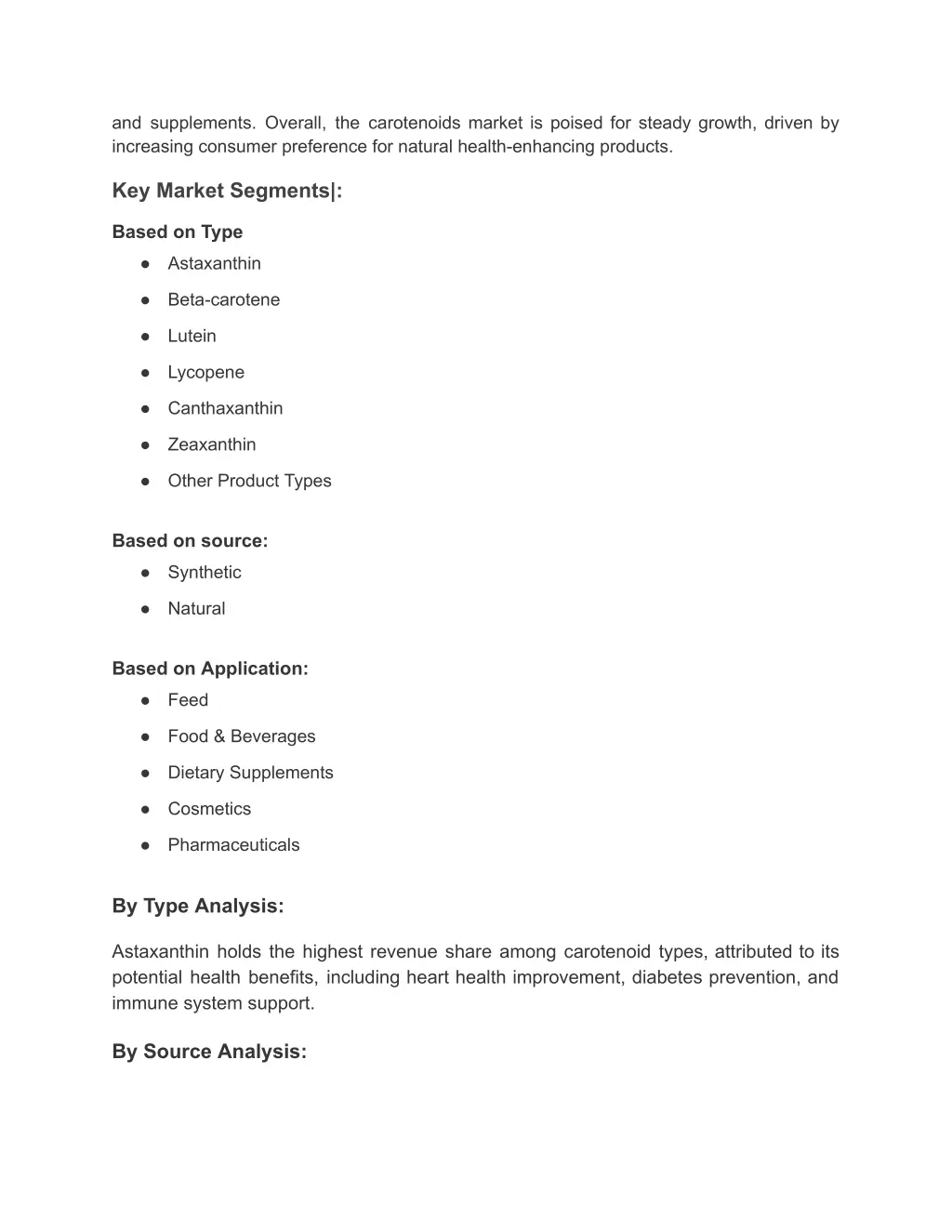 and supplements overall the carotenoids market