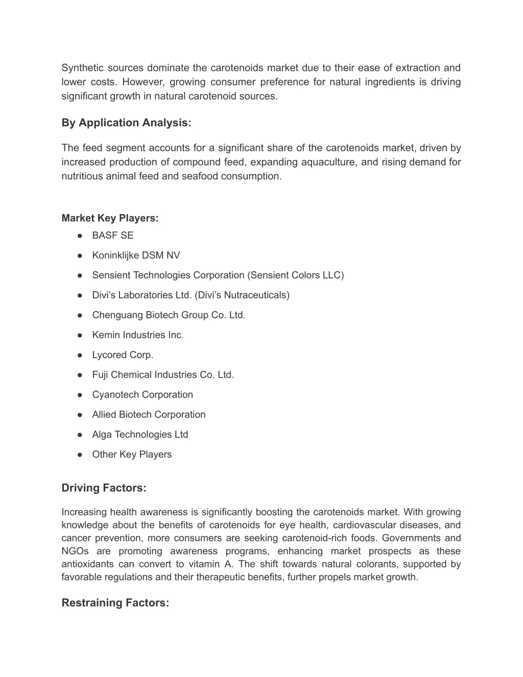 synthetic sources dominate the carotenoids market