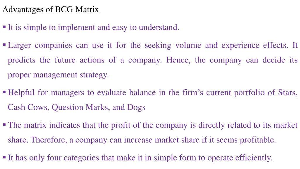 advantages of bcg matrix