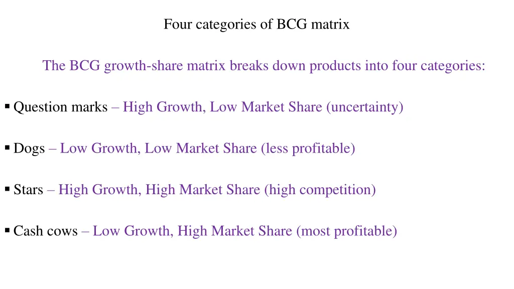 four categories of bcg matrix