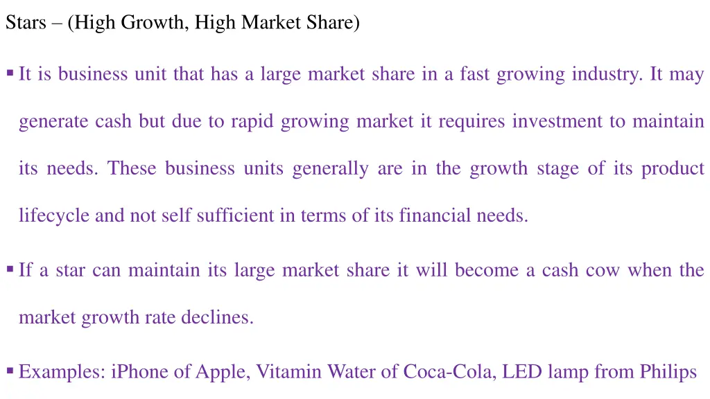 stars high growth high market share