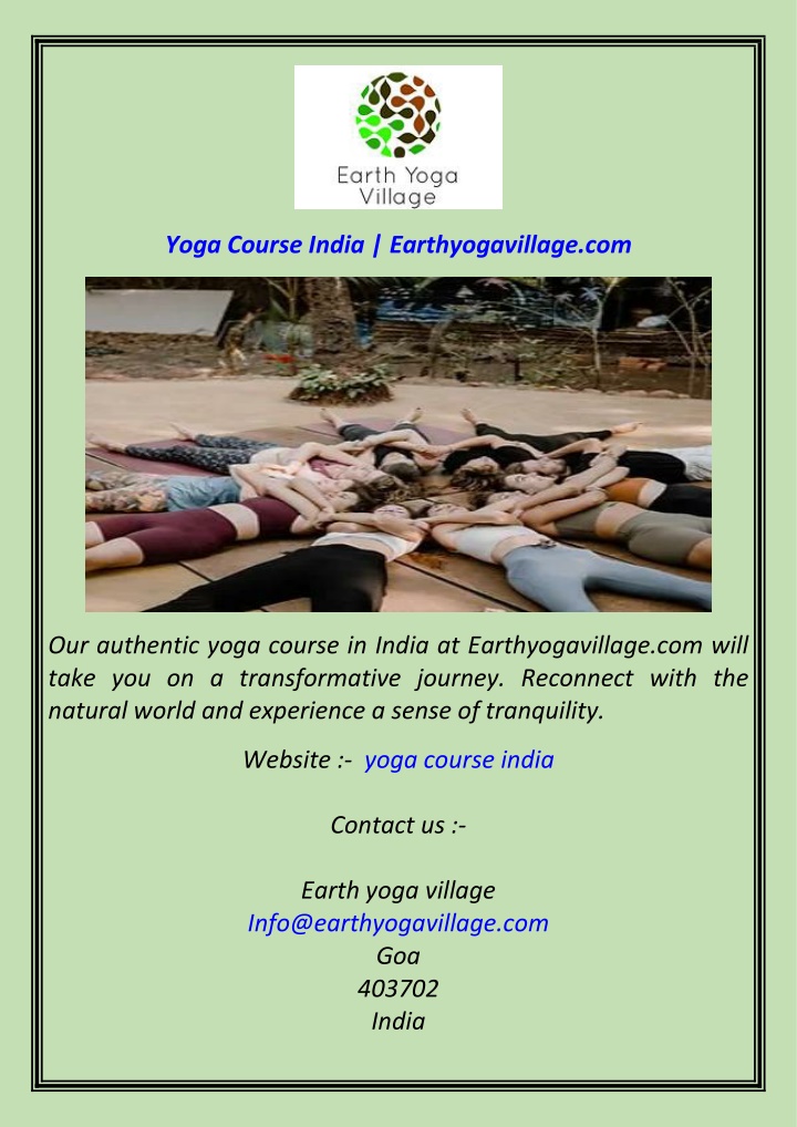 yoga course india earthyogavillage com