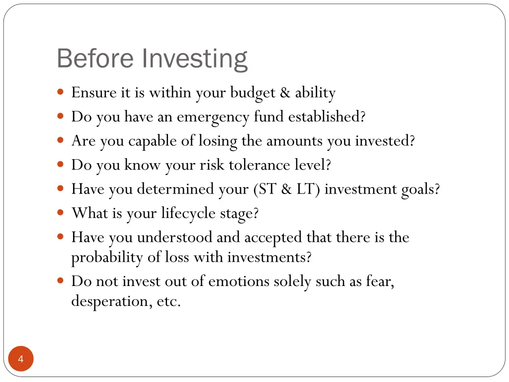 before investing