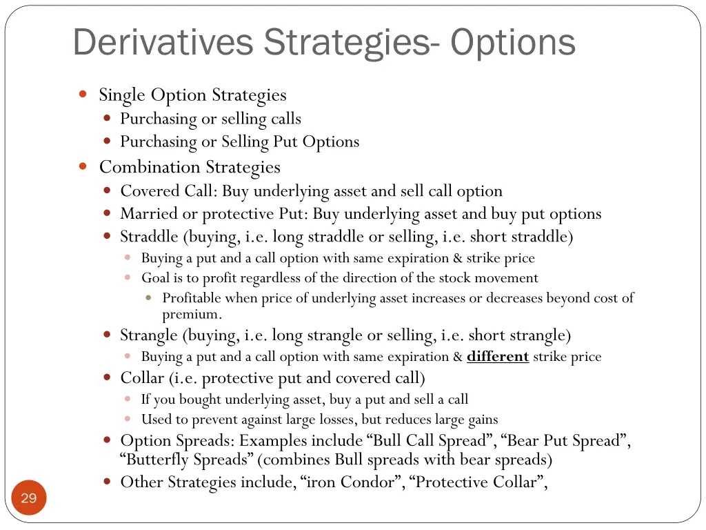 derivatives strategies options