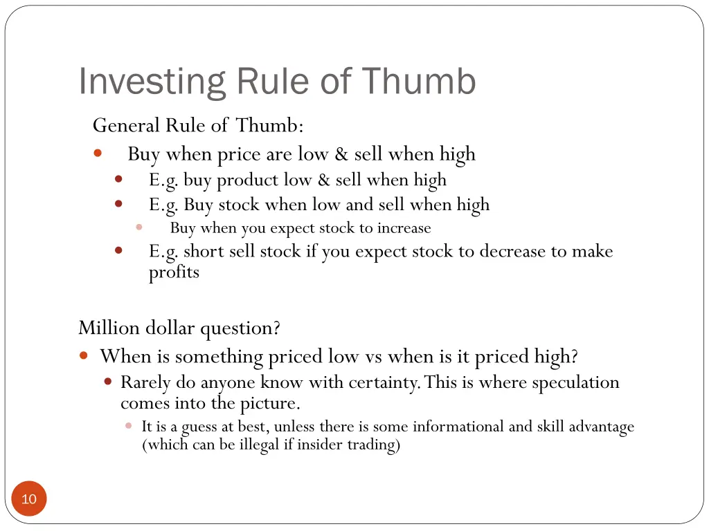 investing rule of thumb general rule of thumb
