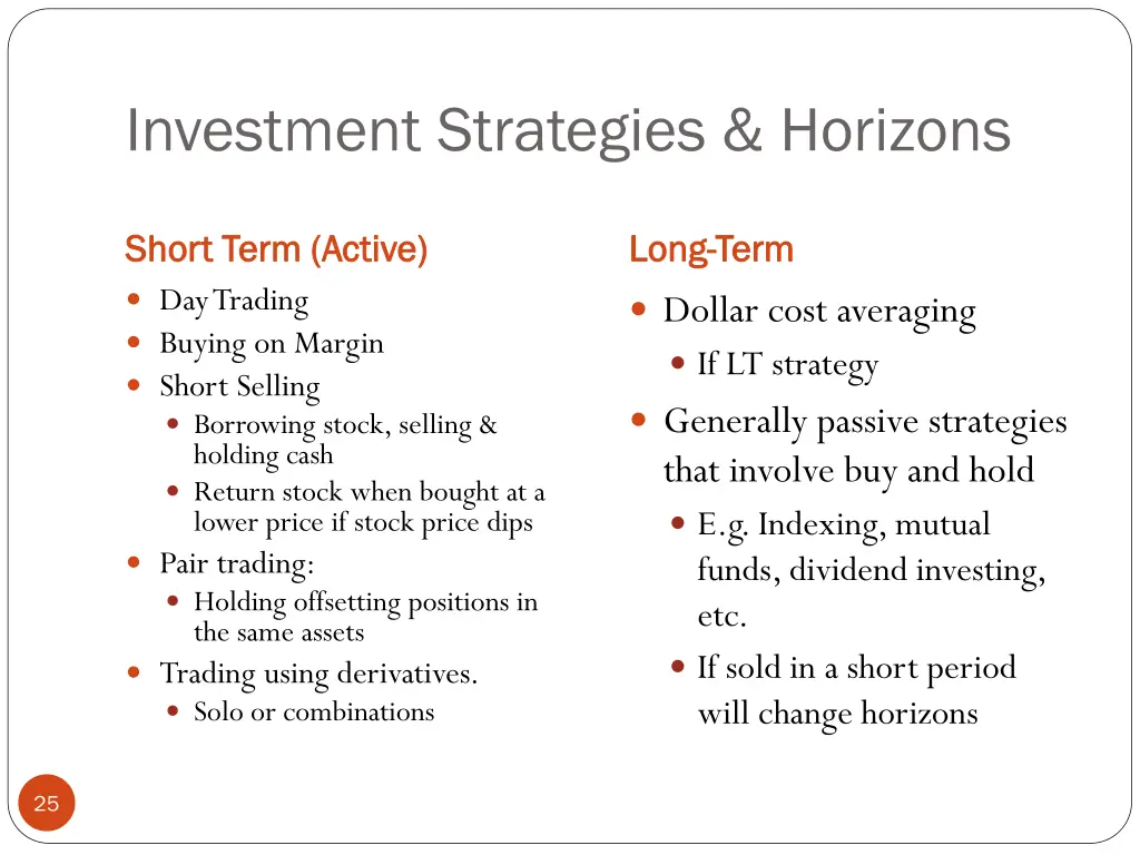 investment strategies horizons