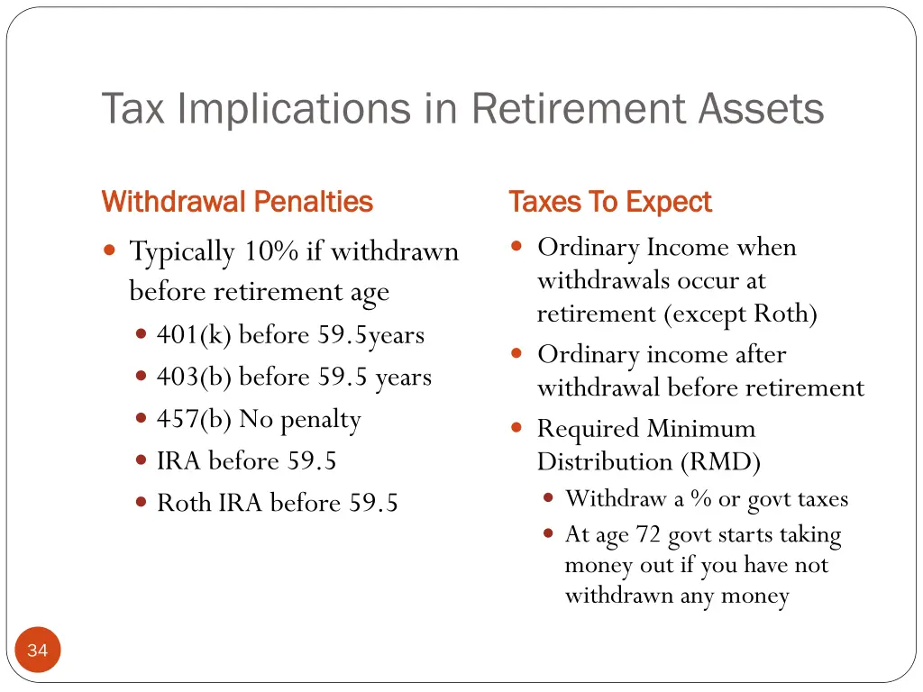 tax implications in retirement assets