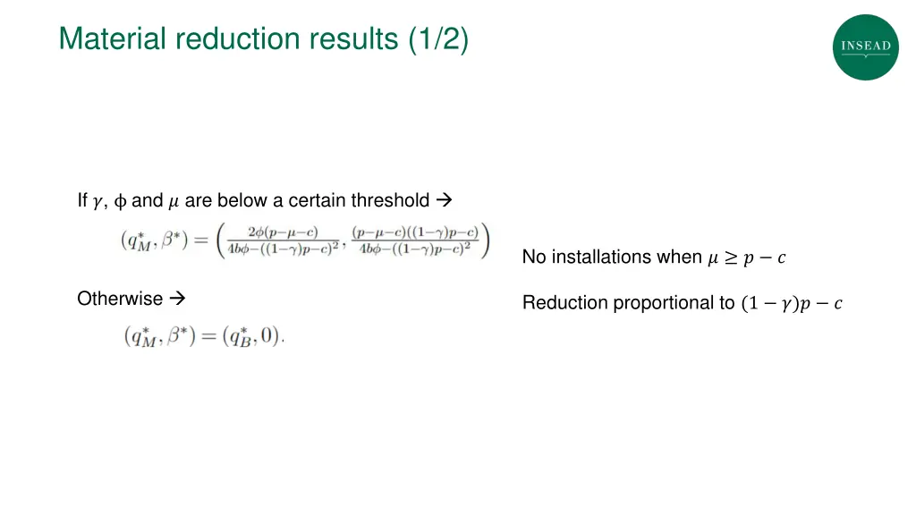 material reduction results 1 2