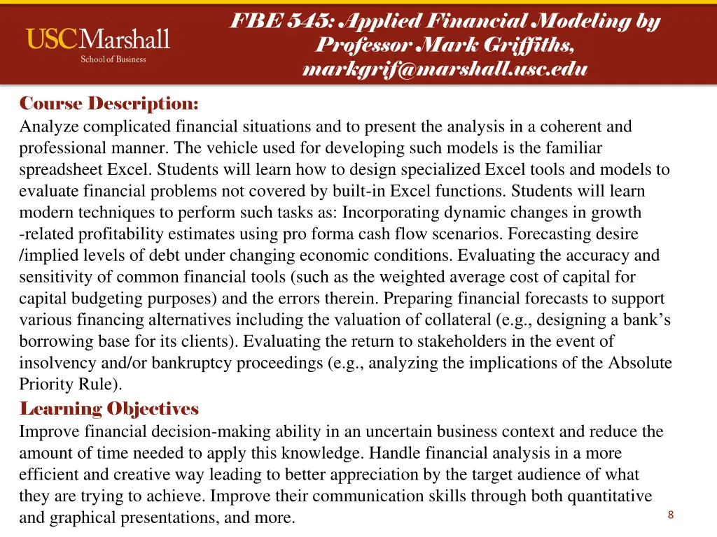 fbe 545 applied financial modeling by professor