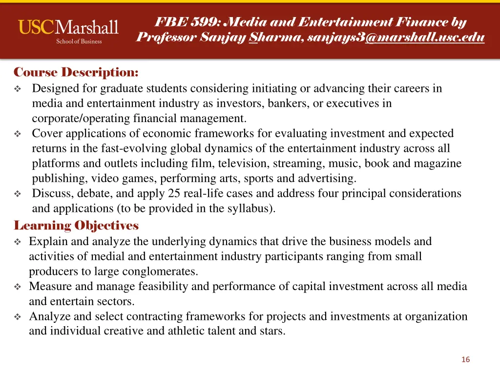 fbe 599 media and entertainment finance
